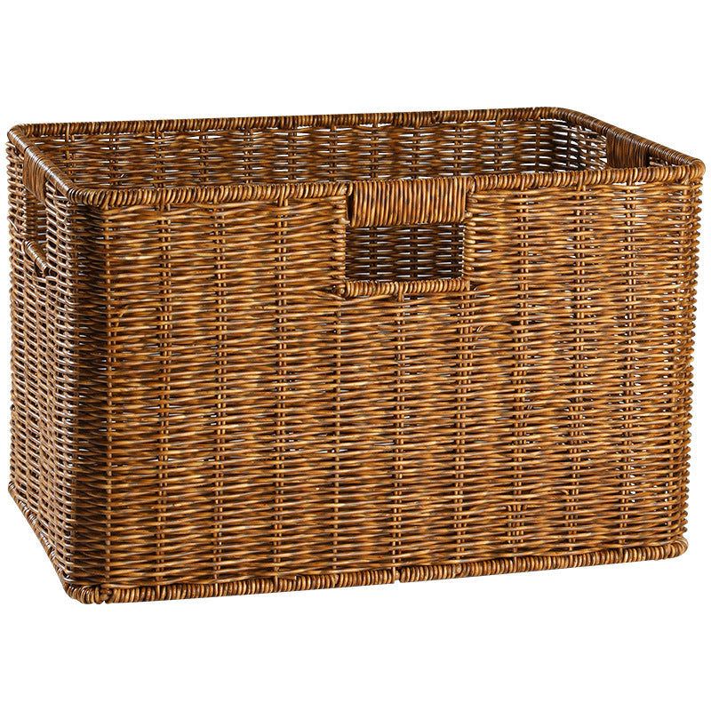 Handcrafted Rectangular Wicker Storage Bin with Cut-Out Handles