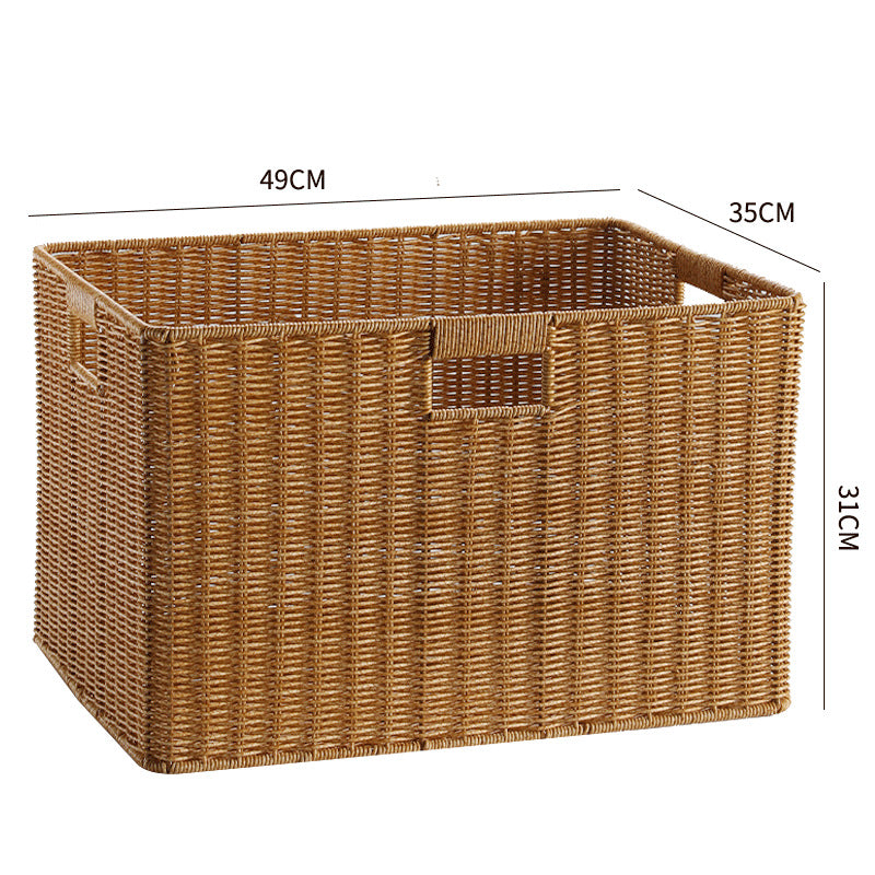 Handcrafted Rectangular Wicker Storage Bin with Cut-Out Handles