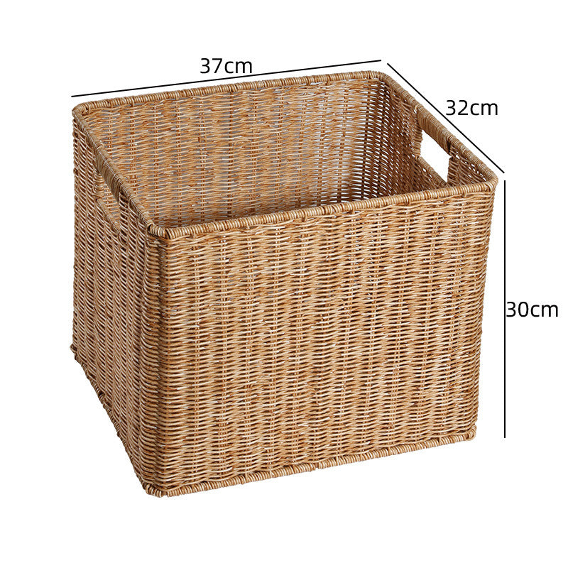 Handcrafted Rectangular Wicker Storage Bin with Cut-Out Handles