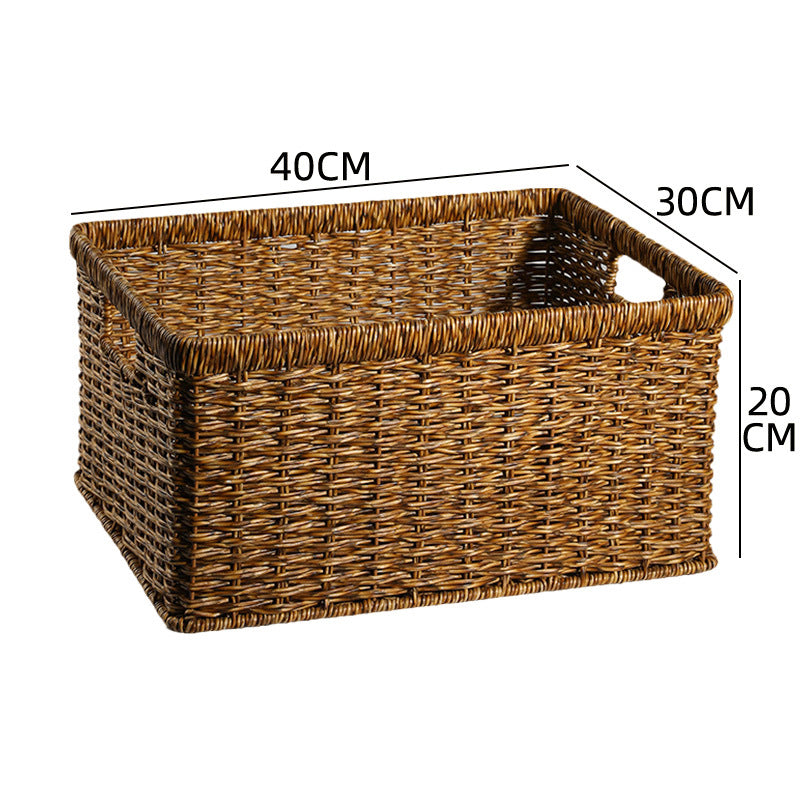 Handcrafted Rectangular Wicker Storage Bin with Cut-Out Handles