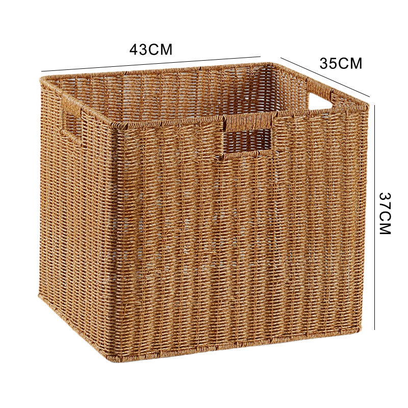 Handcrafted Rectangular Wicker Storage Bin with Cut-Out Handles