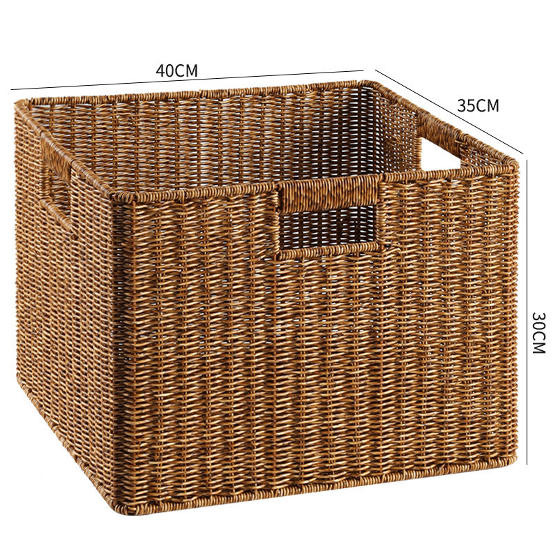 Handcrafted Rectangular Wicker Storage Bin with Cut-Out Handles