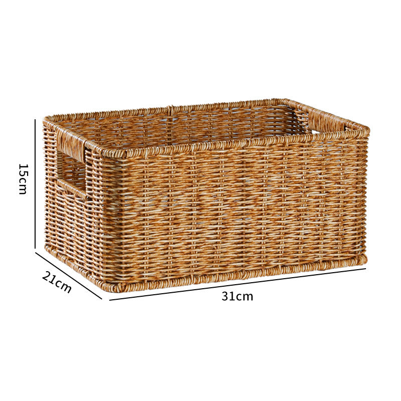 Handcrafted Rectangular Wicker Storage Bin with Cut-Out Handles