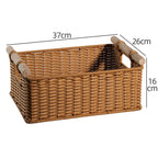 Handcrafted Rectangular Wicker Storage Bin with Cut-Out Handles