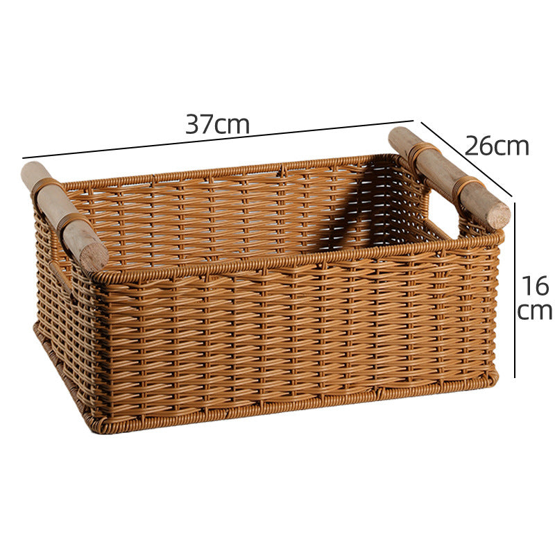 Handcrafted Rectangular Wicker Storage Bin with Cut-Out Handles