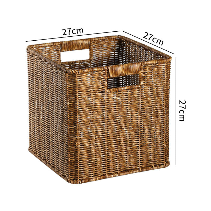 Handcrafted Rectangular Wicker Storage Bin with Cut-Out Handles