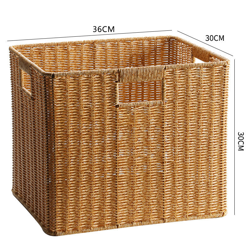 Handcrafted Rectangular Wicker Storage Bin with Cut-Out Handles