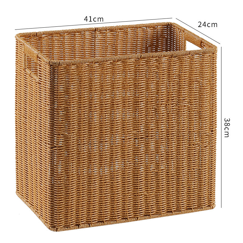 Handcrafted Rectangular Wicker Storage Bin with Cut-Out Handles