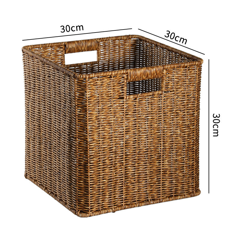 Handcrafted Rectangular Wicker Storage Bin with Cut-Out Handles