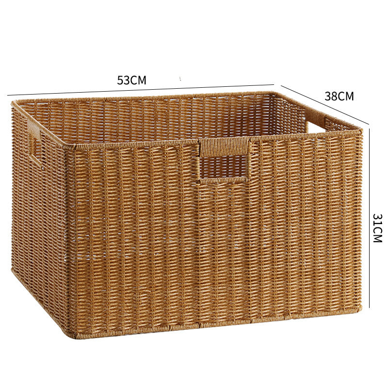 Handcrafted Rectangular Wicker Storage Bin with Cut-Out Handles