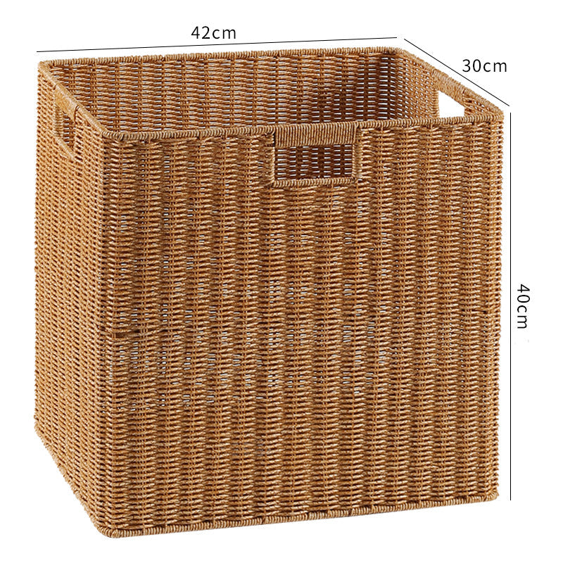 Handcrafted Rectangular Wicker Storage Bin with Cut-Out Handles
