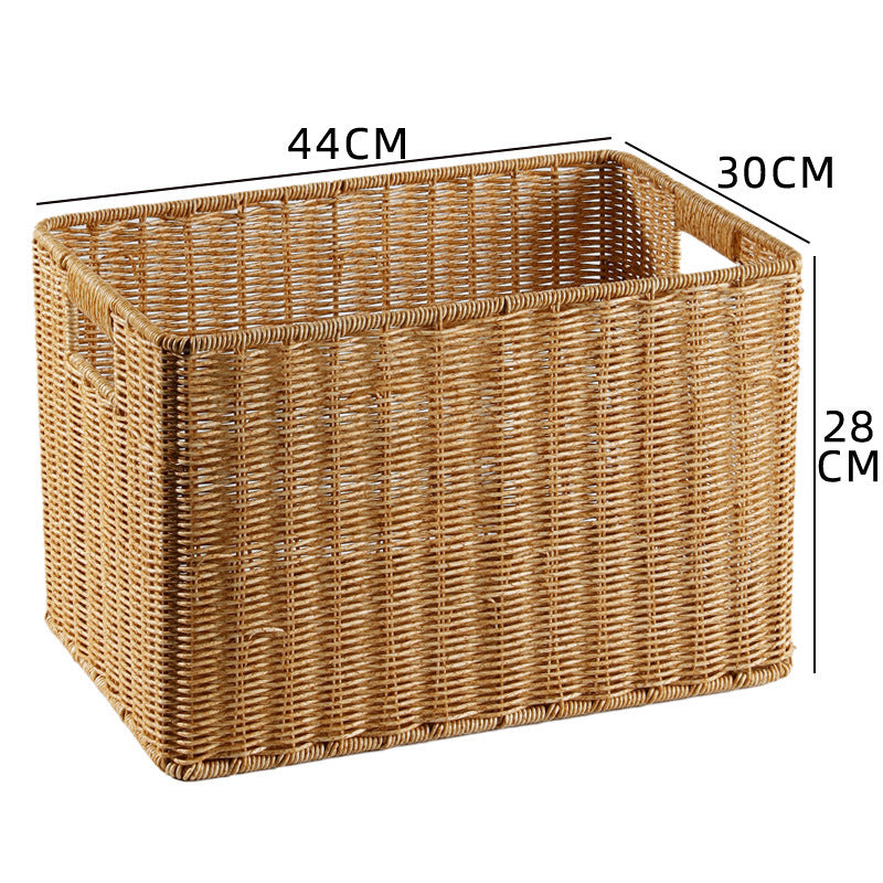 Handcrafted Rectangular Wicker Storage Bin with Cut-Out Handles