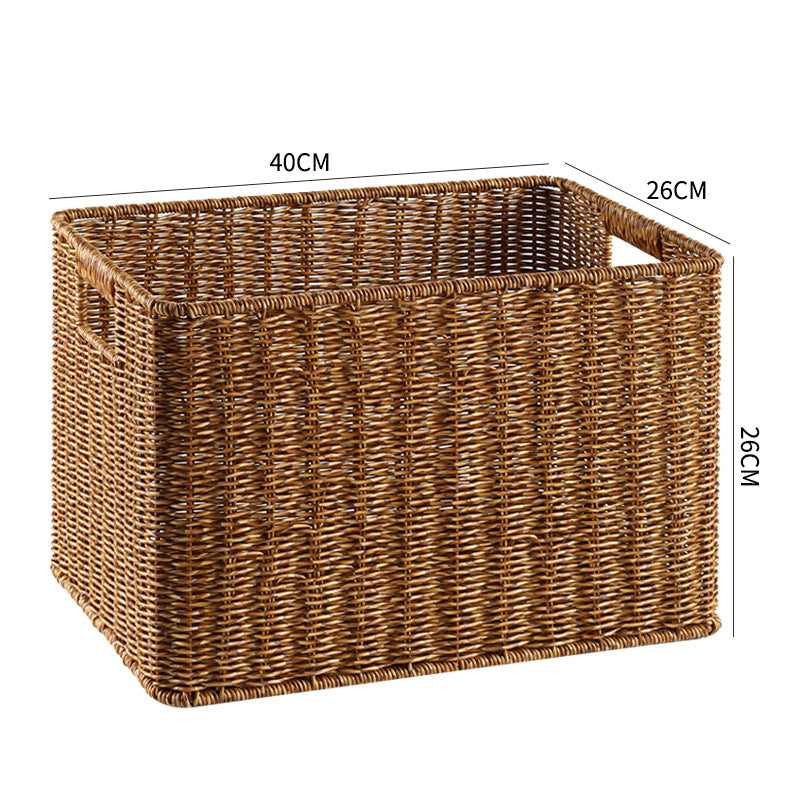 Handcrafted Rectangular Wicker Storage Bin with Cut-Out Handles