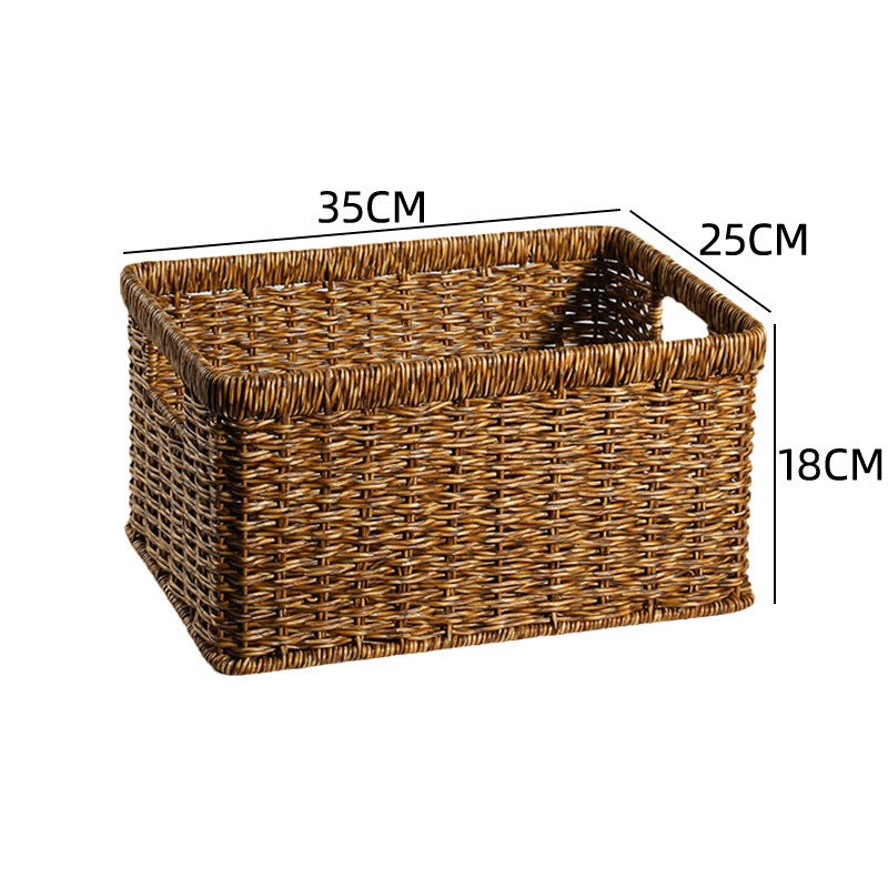 Handcrafted Rectangular Wicker Storage Bin with Cut-Out Handles