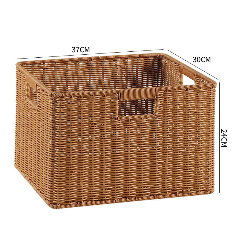 Handcrafted Rectangular Wicker Storage Bin with Cut-Out Handles
