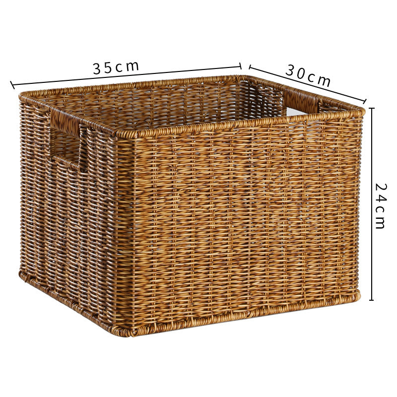 Handcrafted Rectangular Wicker Storage Bin with Cut-Out Handles