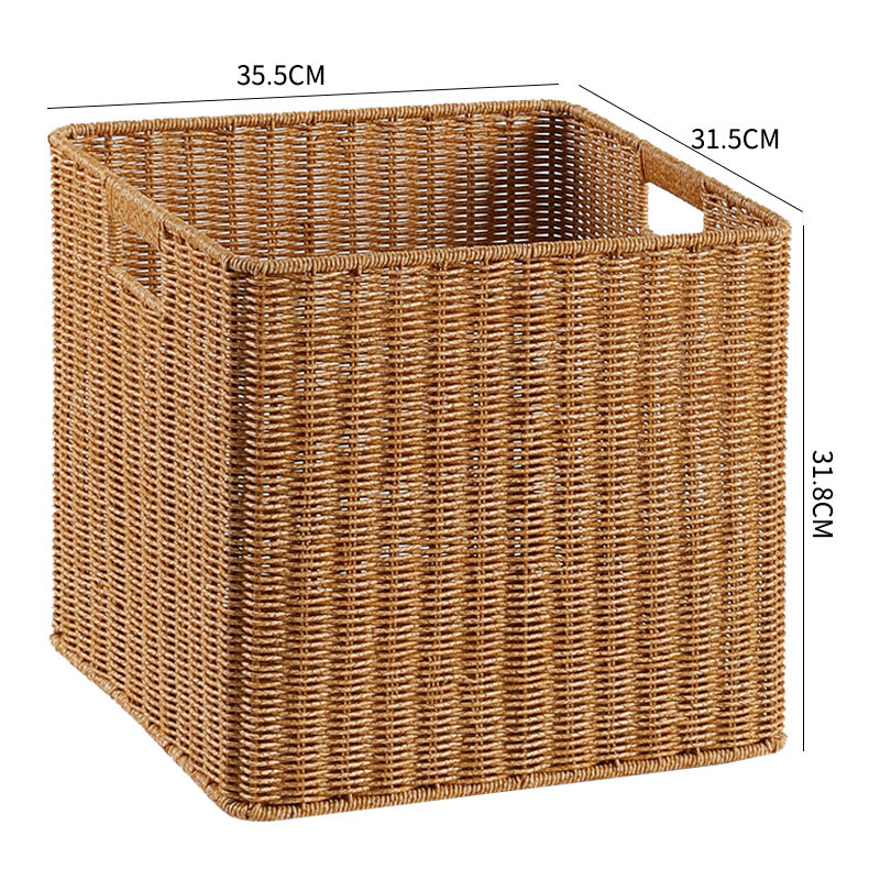 Handcrafted Rectangular Wicker Storage Bin with Cut-Out Handles