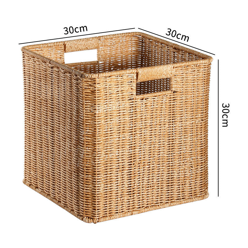 Handcrafted Rectangular Wicker Storage Bin with Cut-Out Handles