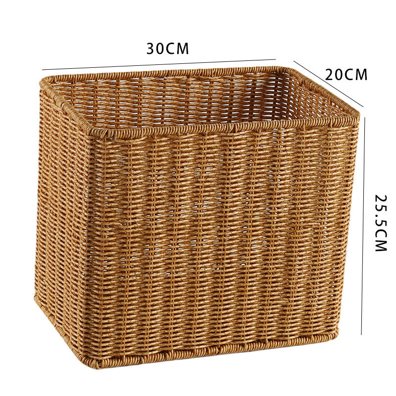 Handcrafted Rectangular Wicker Storage Bin with Cut-Out Handles