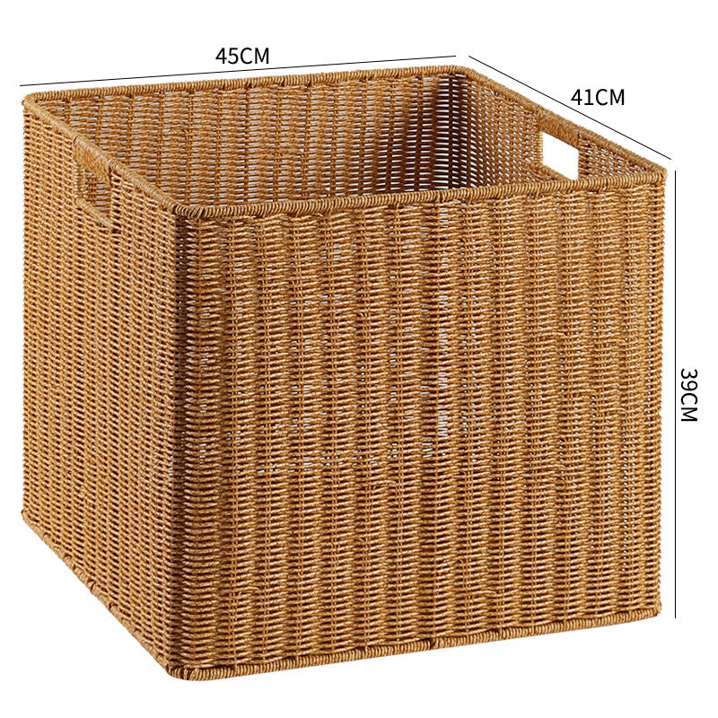Handcrafted Rectangular Wicker Storage Bin with Cut-Out Handles