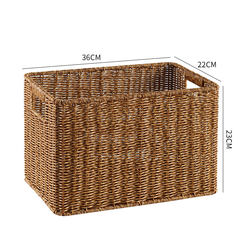 Handcrafted Rectangular Wicker Storage Bin with Cut-Out Handles