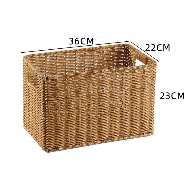 Handcrafted Rectangular Wicker Storage Bin with Cut-Out Handles