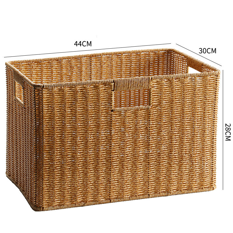 Handcrafted Rectangular Wicker Storage Bin with Cut-Out Handles