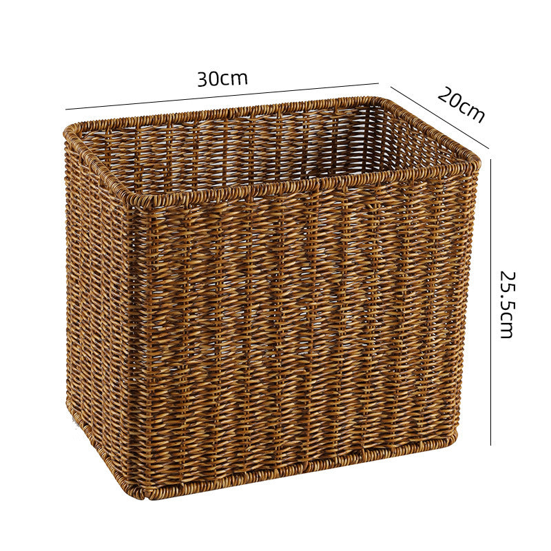 Handcrafted Rectangular Wicker Storage Bin with Cut-Out Handles
