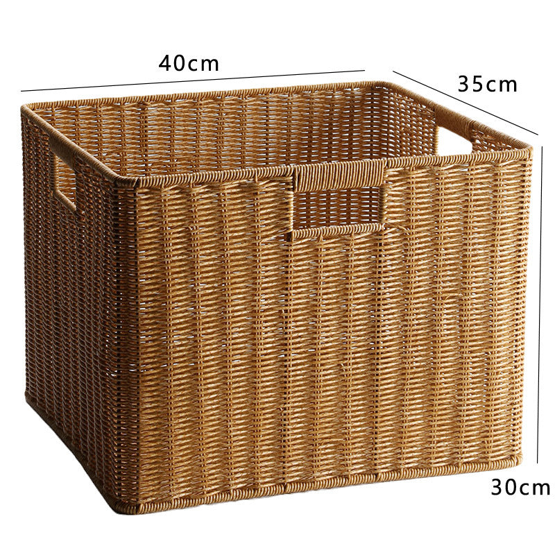 Handcrafted Rectangular Wicker Storage Bin with Cut-Out Handles