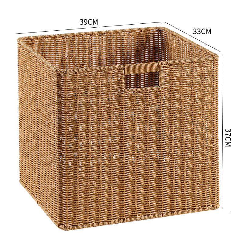 Handcrafted Rectangular Wicker Storage Bin with Cut-Out Handles