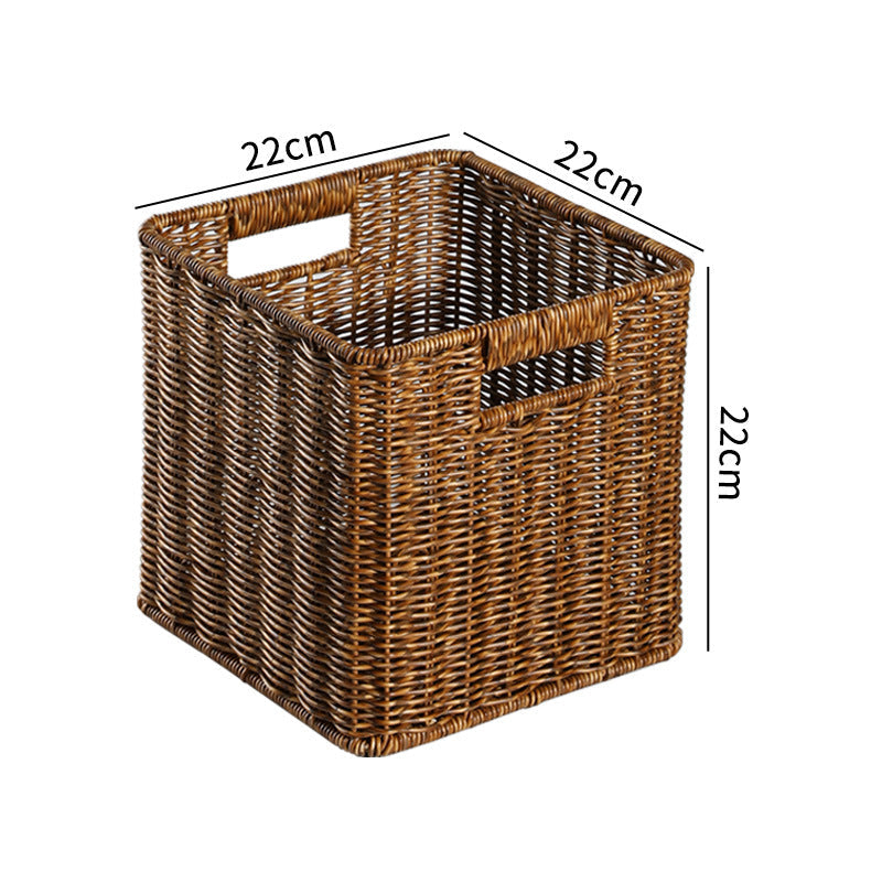 Handcrafted Rectangular Wicker Storage Bin with Cut-Out Handles