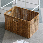 Handcrafted Rectangular Wicker Storage Bin with Cut-Out Handles