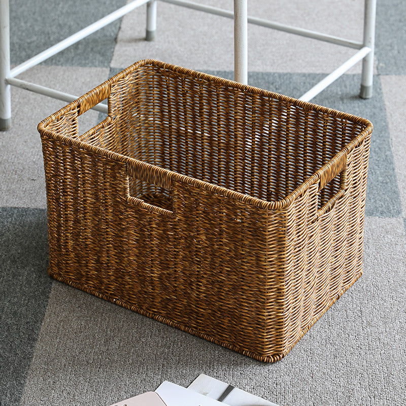 Handcrafted Rectangular Wicker Storage Bin with Cut-Out Handles