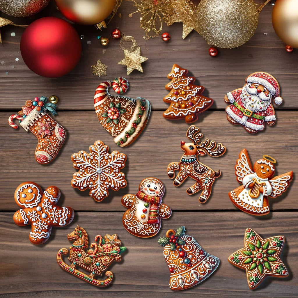 Handcrafted Wooden Christmas Ornaments, Set of 12