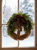 Handmade Bohemian Winter Wreath with Bells, Pinecones & Berries, 43 cm