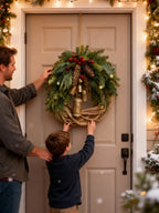 Handmade Bohemian Winter Wreath with Bells, Pinecones & Berries, 43 cm