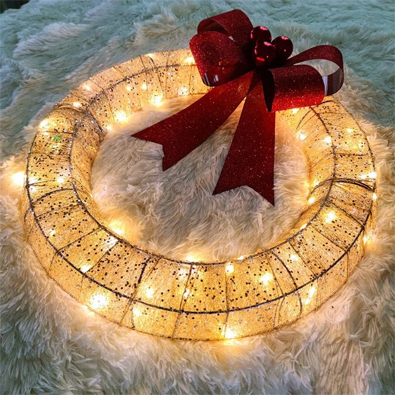 Handmade Christmas Wreath with 140 LEDs, 19.7-Inch Gold and Green