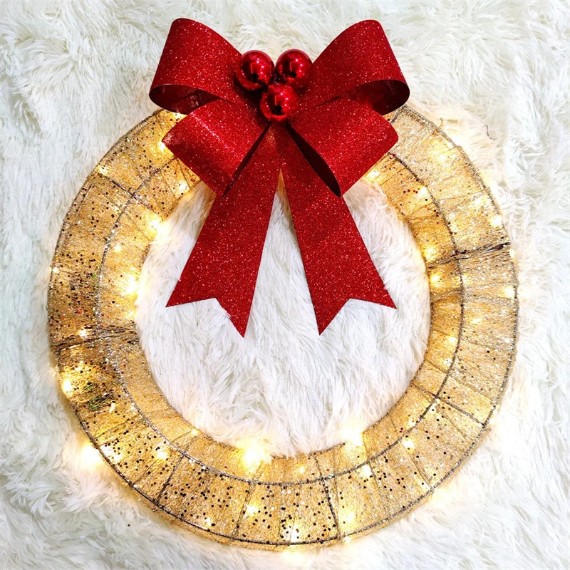 Handmade Christmas Wreath with 140 LEDs, 19.7-Inch Gold and Green