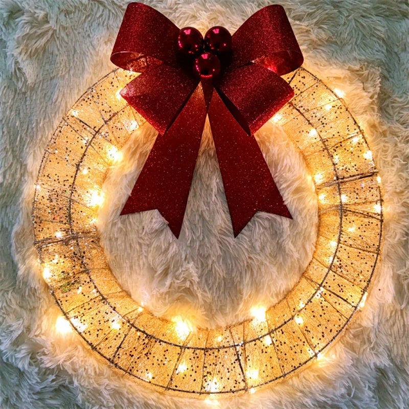 Handmade Christmas Wreath with 140 LEDs, 19.7-Inch Gold and Green