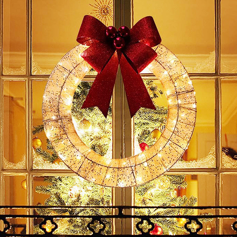 Handmade Christmas Wreath with 140 LEDs, 19.7-Inch Gold and Green