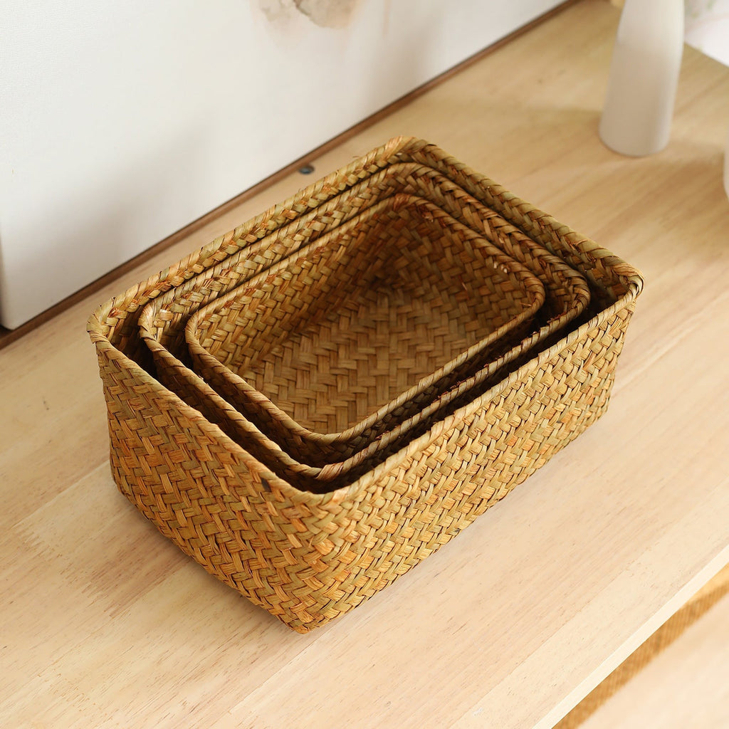 Handwoven Natural Fibre Storage Basket, 17 x 11 x 6 cm to 23 x 17 x 10 cm