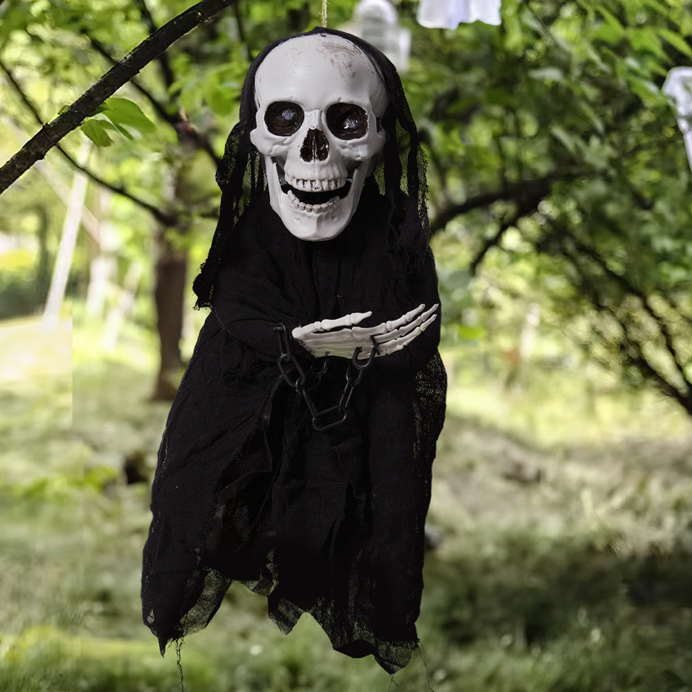 Hanging Halloween Skeleton Decoration with Glowing Eyes 33cm