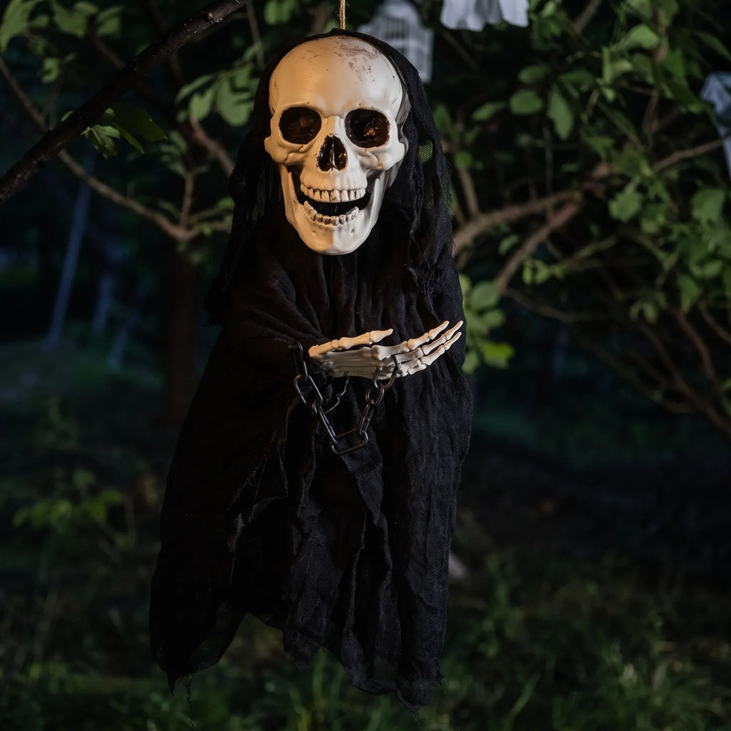 Hanging Halloween Skeleton Decoration with Glowing Eyes 33cm