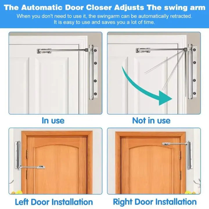 Automatic Door Closer Stainless Steel - Silent, for Wooden or Metal Doors, view 4