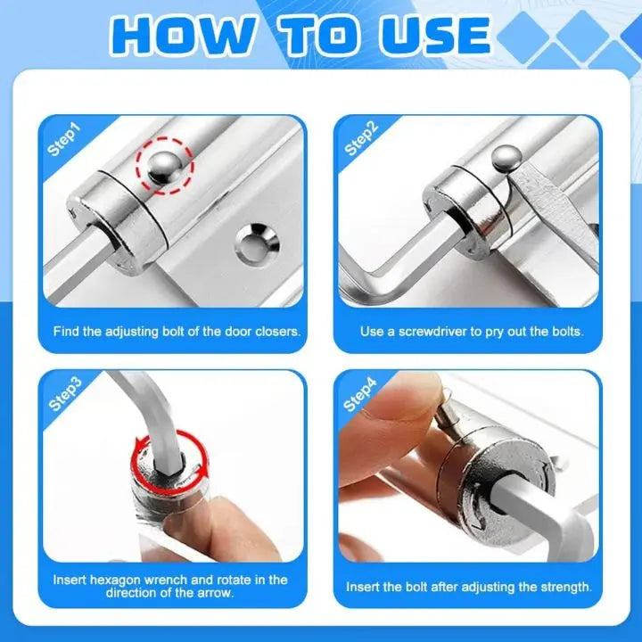Automatic Door Closer Stainless Steel - Silent, for Wooden or Metal Doors, view 5