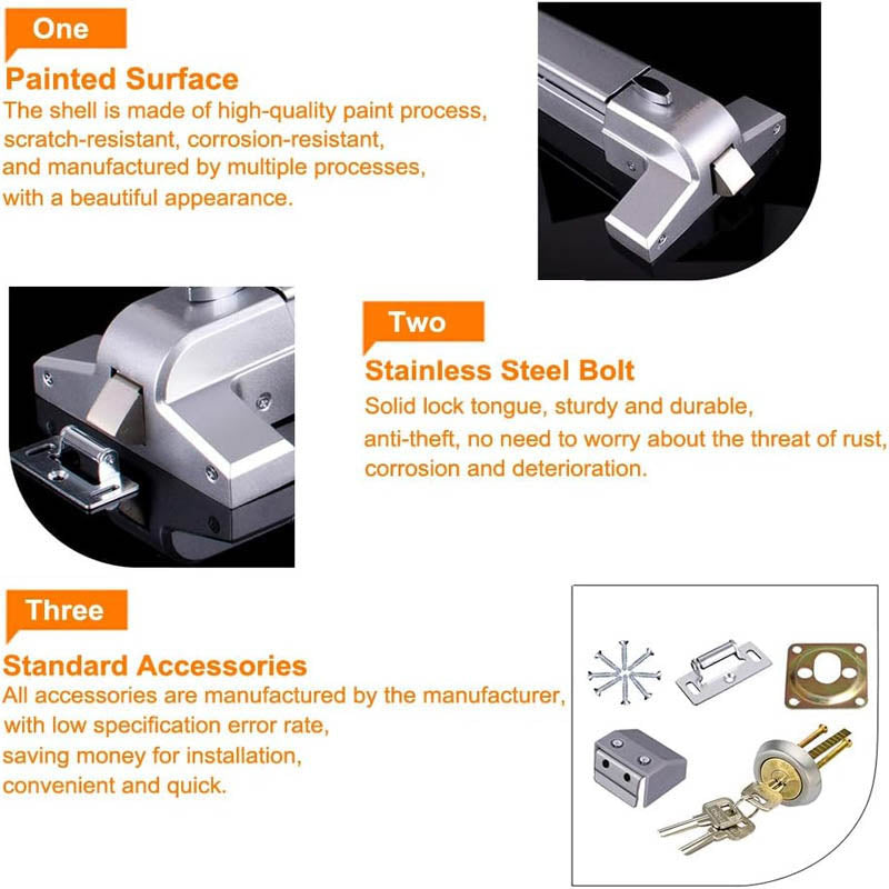 Door Push Bar with Exterior Lever for Exit Doors - Stainless Steel, view 4
