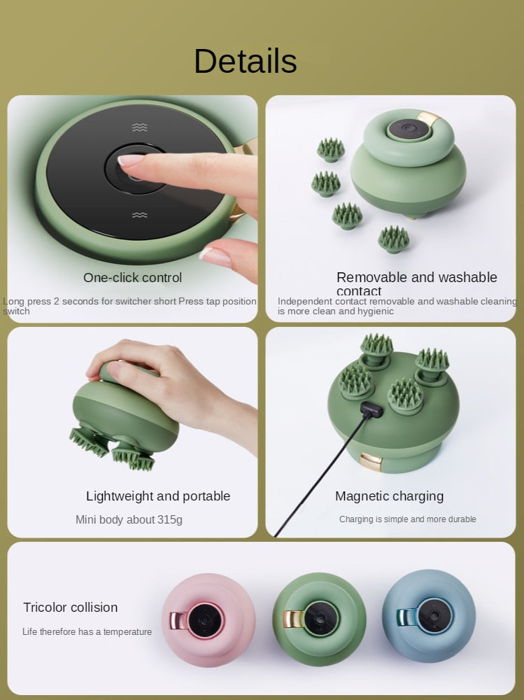 Electric Waterproof Hair Scalp Massager - Automatic, Cordless, 1200mAh Battery, view 3