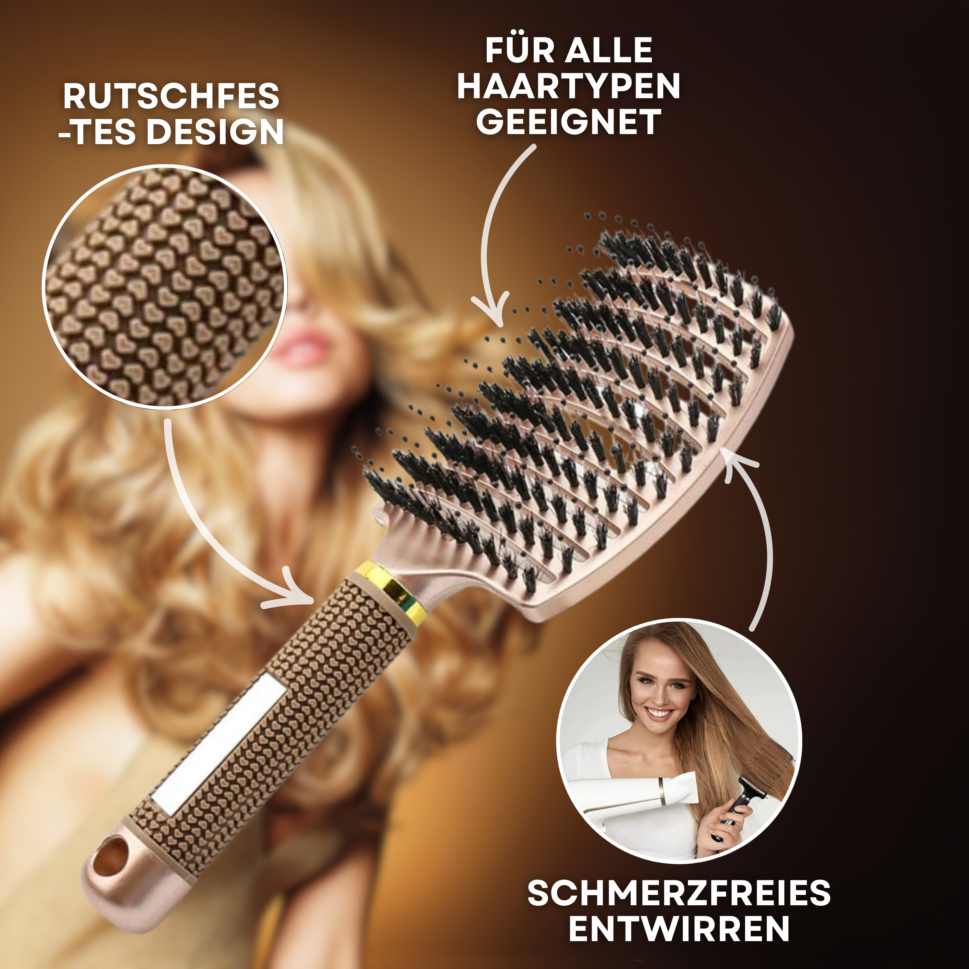Pain-Free Detangling Hair Brush for Wet and Dry Hair - Anti-Static, Unisex, view 4