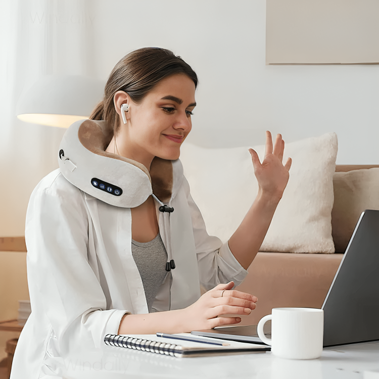 Heated Neck Massage Pillow with Memory Foam - Velvet, USB Rechargeable, view 4