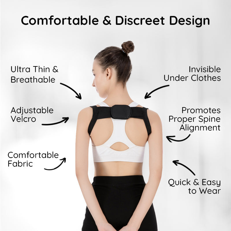 Invisible Back Posture Corrector - Adjustable, Breathable Fabric, Black, S to XL, view 2